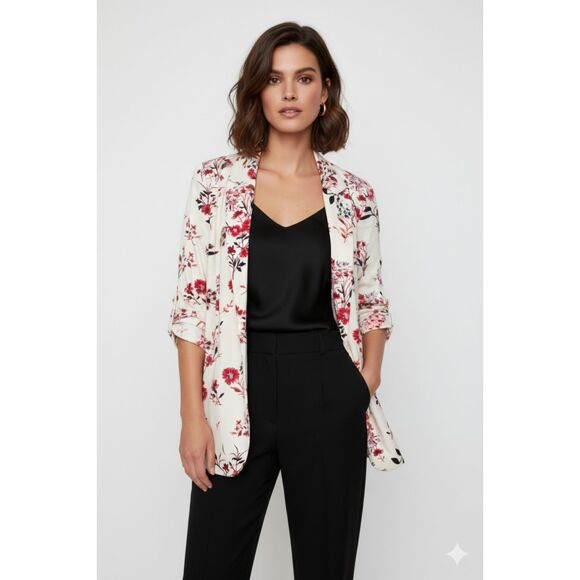 Worthington Jackets & Blazers - Worthington Sasha Floral Blazer 3/4 Ruched Sleeve Light Shoulder Pad Office XXL